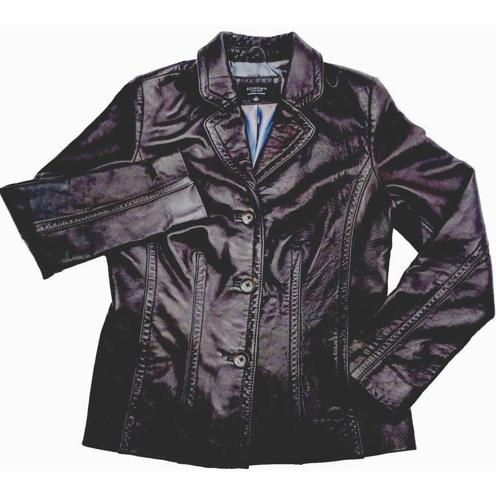Sonoma Lambskin Leather Jacket Blazer S Soft Brown Lined Button Mob Wife Preppy